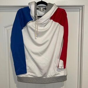 Red white and blue double hooded sweatshirt with thumb holes!